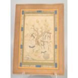 A LATE SAFAVID / EARLY QAJAR MINIATURE PAINTING depicting a scene with multiple figures in an