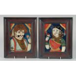 TWO 19TH CENTURY SOUTH INDIAN - POSSIBLY TANJORE, REVERSE GLASS PAINTINGS ON GLASS of a noble