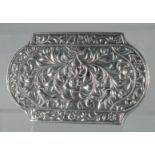 A FINE EMBOSSED SILVER BOX - POSSIBLY OTTOMAN GREEK, the lid with raised decoration depicting flora,