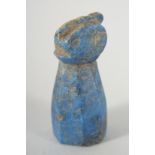 A RARE EARLY ISLAMIC CARVED LAPIS LAZULI CHESS PIECE, 5cm.