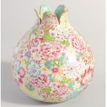 A CHINESE FAMILLE ROSE PORCELAIN POMEGRANATE SHAPE VASE, painted all over with multiple flower heads