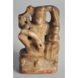 AN INDIAN RAJASTHAN CARVED ALABASTER FIGURE OF A DEITY, with traces of gilt decoration, 12.5cm