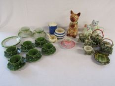 Selection of ceramics to include Conch shell tea set, cabbage leaf cups & saucers, Staffordshire