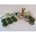 Selection of ceramics to include Conch shell tea set, cabbage leaf cups & saucers, Staffordshire