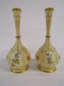 Pair of Royal Worcester blush ivory vases decorated with flowers