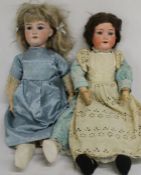 2 Armand Marseille bisque socket head dolls with straight limb ball jointed composition bodies,