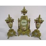 20th century French style gilt metal and porcelain clock garniture - the clock having German