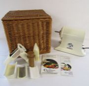 Wicker hamper approx. 15" x 15" x 15" and Plastaket 'The Champion' Juicer