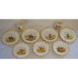 7 Royal Crown Derby hand painted & gilded cabinet plates (one badly repaired) signed CM Pell & 2