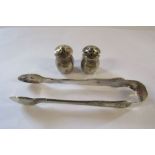 ##Amended description ~ Silver plate sugar tongs and sterling shakers
