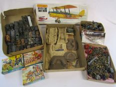 Large selection of army toys and models, matchbox Tiger Moth, Airfix Super marine spitfire etc