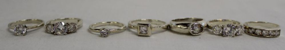7 silver & cubic zirconia rings