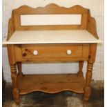 Victorian pine washstand with white marble top