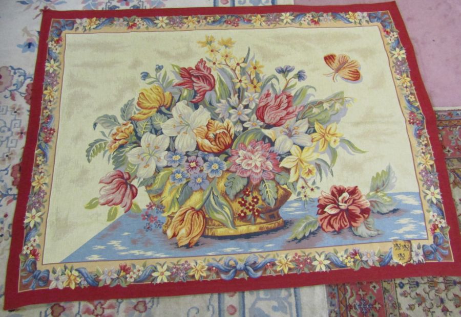 Large 20th century reproduction wall tapestry by JP Paris 'Point des Meurins - Panier de Fleaurs - - Image 4 of 7