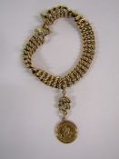 9ct gold bracelet with coin Hungary, Kremintz, medallic Ducat pendant W 25.6g