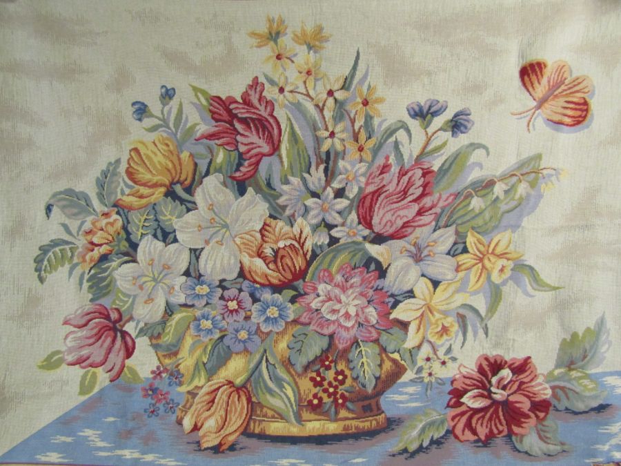 Large 20th century reproduction wall tapestry by JP Paris 'Point des Meurins - Panier de Fleaurs - - Image 2 of 7