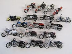 Selection of miniature motorbikes mostly Harley Davidson motorbikes