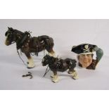 Royal Doulton 'Long John Silver' Toby Jug and 2 porcelain cart horses