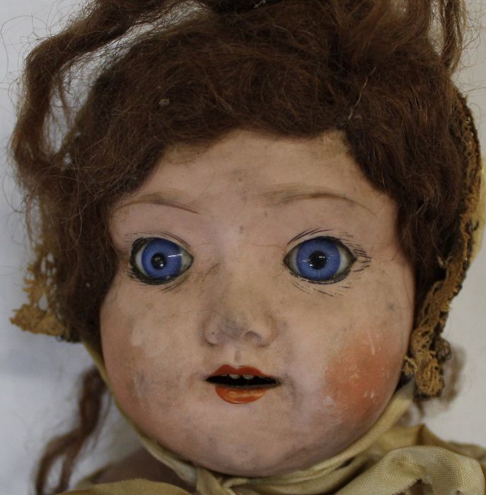 Small bisque head doll marked "UNIS France" on composition straight limb body with fixed eyes, - Image 8 of 12