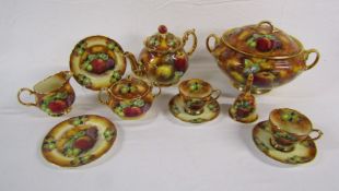 Raymond Everill & Sons fruit decorated 'Evesham' tea set (signed) with matching lidded tureen