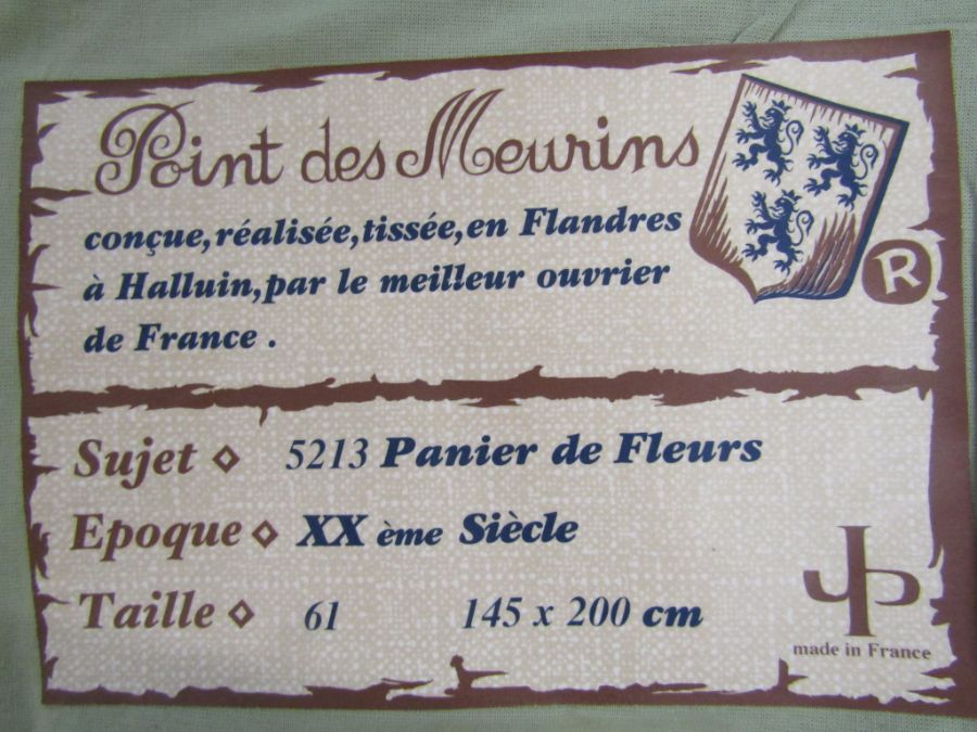 Large 20th century reproduction wall tapestry by JP Paris 'Point des Meurins - Panier de Fleaurs - - Image 6 of 7