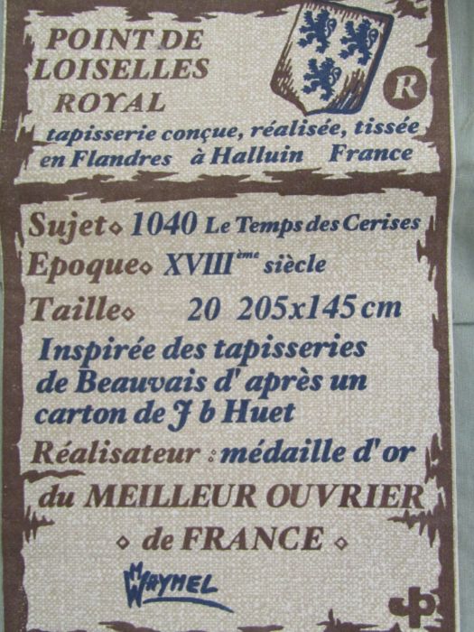 Large 20th century JP Paris Point de loiselles Royal Tapestry - 'Tapestry designed, produced, - Image 5 of 6