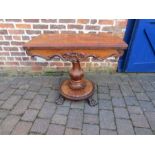 William IV rosewood fold over card table with 4 claw feet approx. 92cm x 45.5cm x 71.5cm