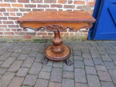 William IV rosewood fold over card table with 4 claw feet approx. 92cm x 45.5cm x 71.5cm