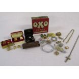 Selection of costume jewellery including, cuff links, brooches, Dwelsa watch face etc