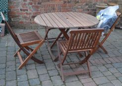 Cedar wood folding patio table with 4 chairs & cushions