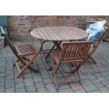 Cedar wood folding patio table with 4 chairs & cushions