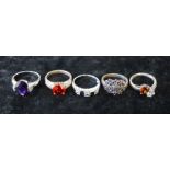 5 costume jewellery dress rings some silver