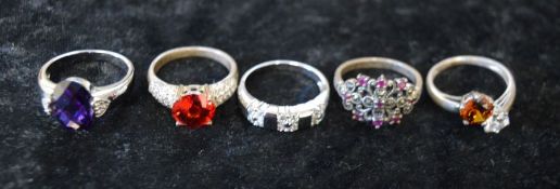 5 costume jewellery dress rings some silver