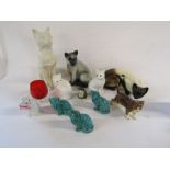 Collection of ceramic cats to include some Coopercraft and a piece of red glass