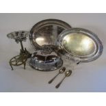 Collection of silverplate, to include large serving dishes, cloche and a raised bon bon dish, a