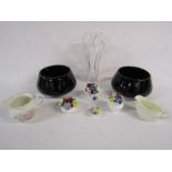 Collection of Royal Doulton items, including 2 black glass bowls and a vase