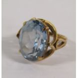 9ct gold & topaz ring - stone approx. 1.8cm x 1.3cm ring size L  total weight 9.1g