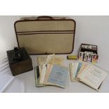 Suitcase containing theatre programmes (some Louth playgoers) - football cards - etc