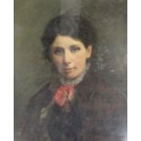 Oil on canvas portrait of Lucie Burton signed Flossie 1882 (possible Florence Hardy) 49cm x 59cm (