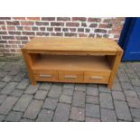 Heavy oak tv unit with 3 drawers approx. 110cm x 42cm x55cm