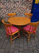 Pine drop leaf dining table and 4 chairs approx. 101cm diameter