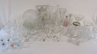 Large collection of glassware to include hunting shot glasses, jugs, jars etc