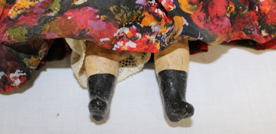 Small bisque head doll marked "UNIS France" on composition straight limb body with fixed eyes, - Image 4 of 12