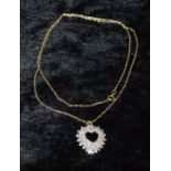 9ct gold chain with white gold & diamond chip heart shape pendant. 3.5g