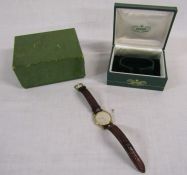 1960's 9ct gold gents Rolex Precision watch - winder has been broken - with leather strap - engraved