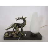 Art Deco lamp with stags on marble base approx. 28cm x 10cm x 18.5cm