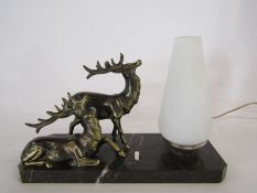 Art Deco lamp with stags on marble base approx. 28cm x 10cm x 18.5cm