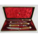 John Round & Son Sheffield carving set with 2 knives and forks and a steel with antler handles in