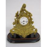 French gilt metal figural mantel clock with wooden stand (af)