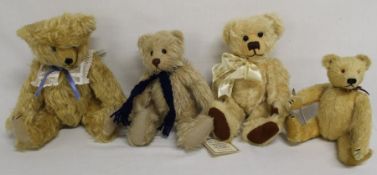4 handmade 20th century mohair teddy bears :- A Naomi Laight Collectors bear 19cm, Bransgore Bears